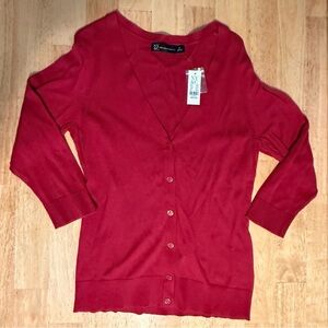 NWT New York & Company Burgundy 3/4 Sleeve V Neck Cardigan Sweater Size M